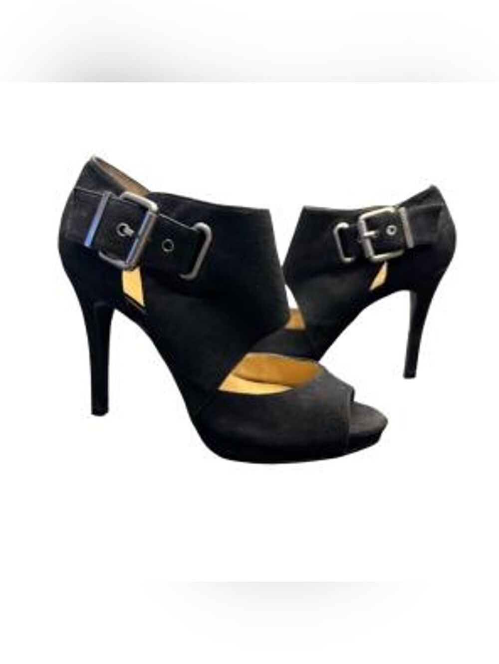 Nine West Suede Peep-Toe High Heel Sandals with Buckle Black Sz 9.5